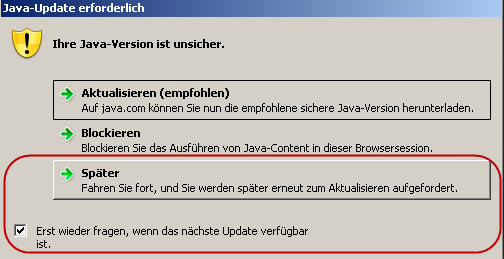 WICHTIGER HINWEIS: Neues Java Update 8 bitte noch nicht installieren